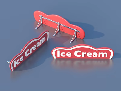 Red Ice Cream Signs With Curved Design For Daily Life Use 3d model