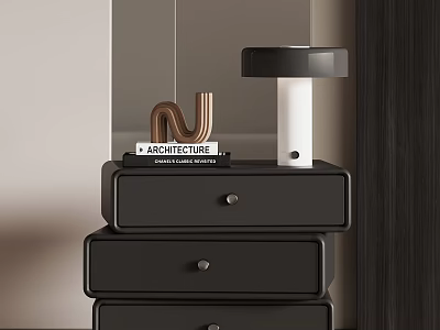 Black Drawer Bedside Table With Architecture Books Table Lamp And Decorative N 3d model