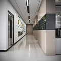 Public Office Space With Modern Partition Cabinet And Green Plants Decoration
