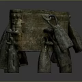 Ancient Bronze Weapon With Hanging Bells And Ring Decorations On Bucket Shaped Body 3d model