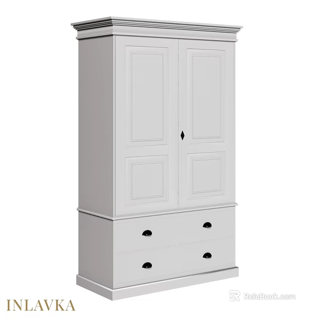 White Modern Cabinet with Two Doors and Drawers for Bedroom Storage 3d model 