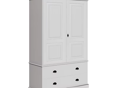 White Modern Cabinet with Two Doors and Drawers for Bedroom Storage 3d model