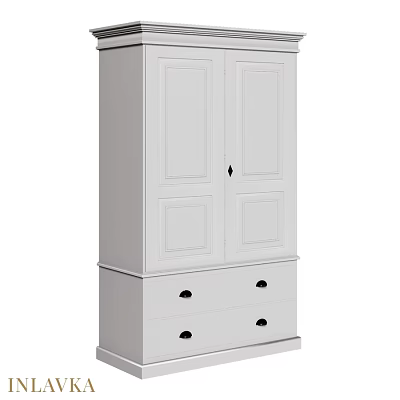 White Modern Cabinet with Two Doors and Drawers for Bedroom Storage 3d model