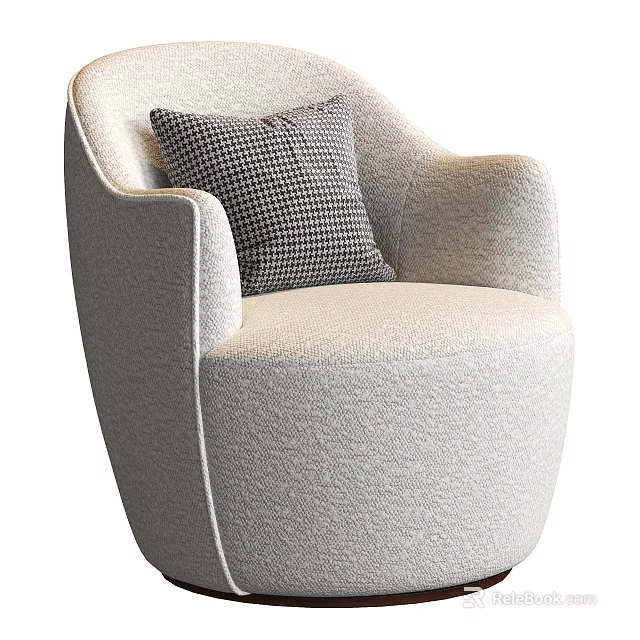 Modern Light Gray Fabric Single Sofa With Armrest And Black White Checkered Pillow 3d model 