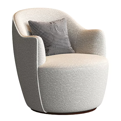 Modern Light Gray Fabric Single Sofa With Armrest And Black White Checkered Pillow 3d model