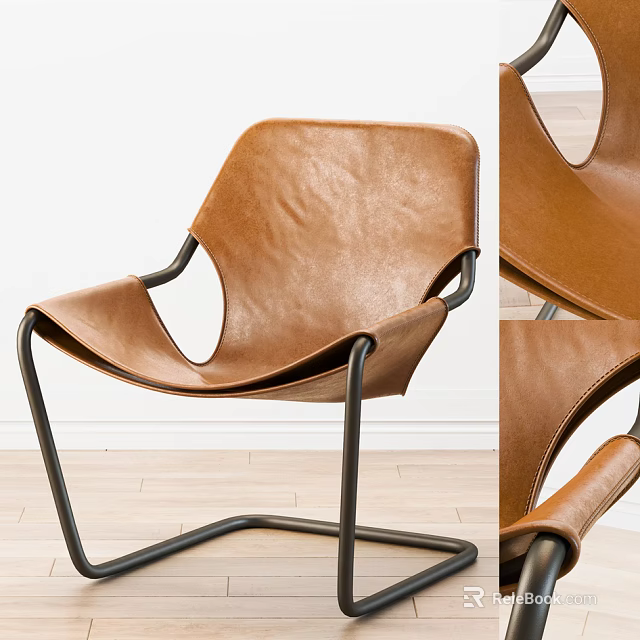 Brown Leather Office Chair with Black Metal Frame and Modern Design 3d model 