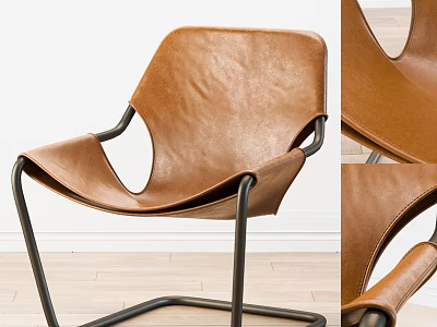 Brown Leather Office Chair with Black Metal Frame and Modern Design 3d model