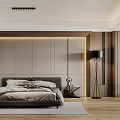 Modern Elegant Bedroom Interior Design With Headboard Wall Floor Lamp And Wooden Floor
