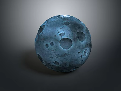 Blue Spherical Planet With Craters And Surface Texture In Space Landscape View 3d model