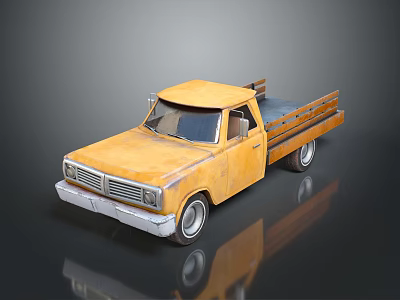 Vintage Yellow Truck With Wooden Bed And Classic Retro Design 3d model