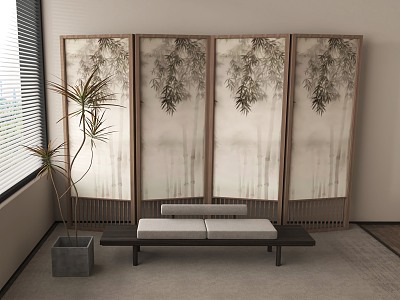 New Chinese Screen Partition Folding Screen Rattan Screen model