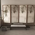 New Chinese Screen Partition Folding Screen Rattan Screen 3d model