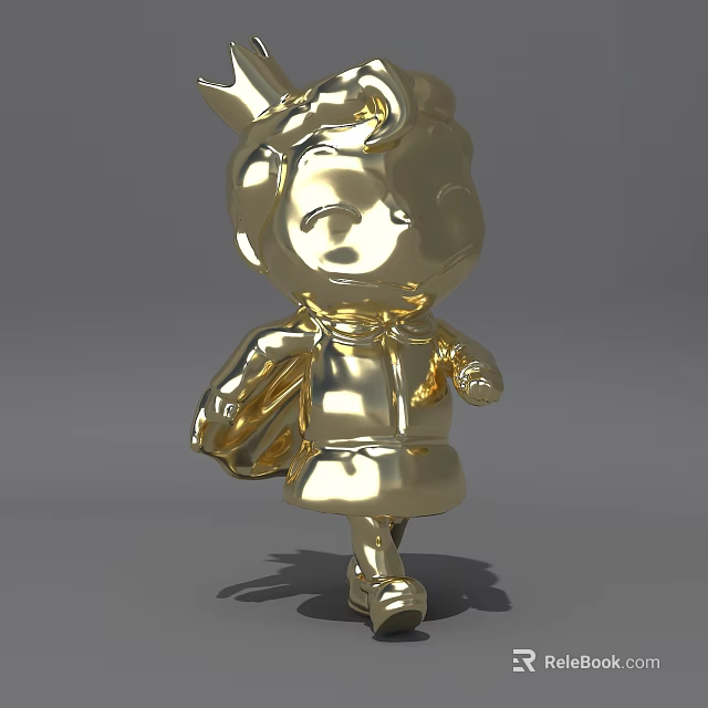 Golden Cartoon Game Movie Character With Rabbit Ears Dress And Backpack 3d model 