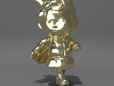 Golden Cartoon Game Movie Character With Rabbit Ears Dress And Backpack 3d model
