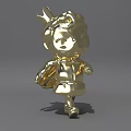 Golden Cartoon Game Movie Character With Rabbit Ears Dress And Backpack