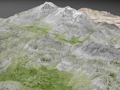 Garden Landscape With Snow Capped Mountain Ranges Lush Green Vegetation And Rolling Terrain 3d model