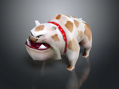 Fierce Spotted Fantasy Creature With White Brown Fur Red Collar Exposed Teeth 3d model