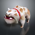 Fierce Spotted Fantasy Creature With White Brown Fur Red Collar Exposed Teeth