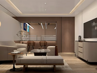 Modern Open Living Room Interior With Sofa Coffee Table TV Plants And Wooden Accents 3d model