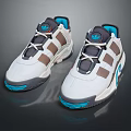 White Low Top Sneakers With Gray And Brown Panels Blue Soles And Gray Laces