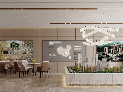 Modern Sales Office Interior With Building Model Layout Map and Furniture 3d model