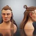 Game and Movie Character With Long Braided Hair Bun And Red Eyes Front Side Views