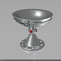Elegant Silver Bowl Shaped Household Item With Intricate Carving And Red Gemstone Base