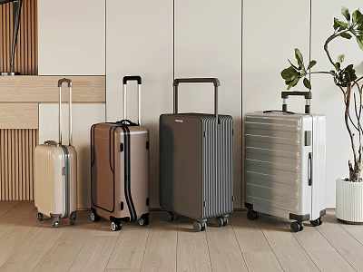 Elegant Modern Suitcases In Various Colors With Rolling Wheels Indoor 3d model
