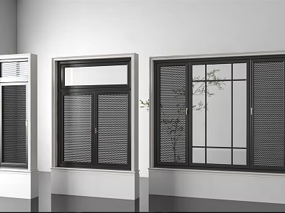 Modern Casement Windows With Black Frames And Glass Panels In Indoor Setting 3d model