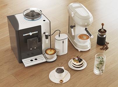 Household Coffee Machine Coffee Supplies Coffee Cup Coffee Bean Grinder Dessert 3d model