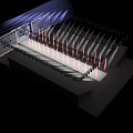 Fashion Runway Stage With Red Blue Light Beams Ceiling Lighting And Side Steps