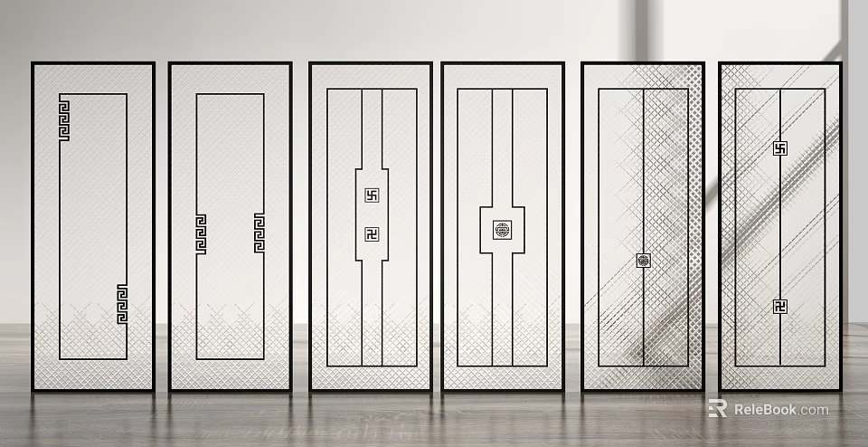 Modern Room Dividers With Geometric Patterns And Decorative Glass Panels 3d model