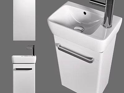 Modern White Ceramic Pedestal Washbasin With Sleek Faucet And Drawer Design 3d model