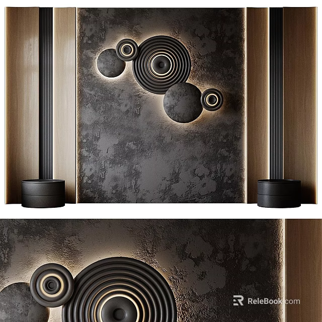 Modern Textured Wall Design With Circular Decor And Warm Lighting 3d model 