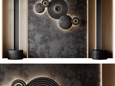 Modern Textured Wall Design With Circular Decor And Warm Lighting 3d model