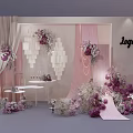 Stylish Photo Spot Setup With Pink Purple Flowers And White Backdrop Decorations