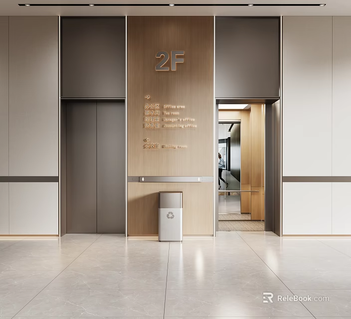 Modern Elevator Lobby With 2nd Floor Indicator And Sleek Design Elements 3d model