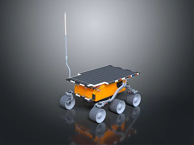 Orange Lunar Rover With Solar Panels Wheels And Antenna For Space Exploration 3d model