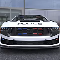 Functional Modern Police Car With White Body Black Stripes Red Blue Lights And Sporty Design