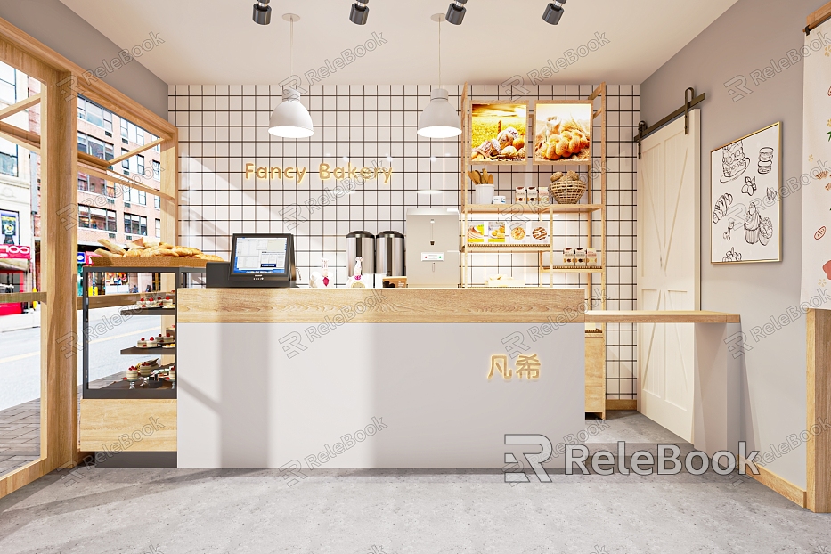 Modern Bakery Sweet Shop Cake Shop Baking Shop Shelf Cash Register Freezer Bread Cabinet Display Cabinet model