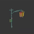 Urban Street Traffic Light Pole With Yellow Signal Lights And Pedestrian Signals