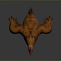 Brown Chicken With Red Comb And Wattles Spreading Wings On Gray Background