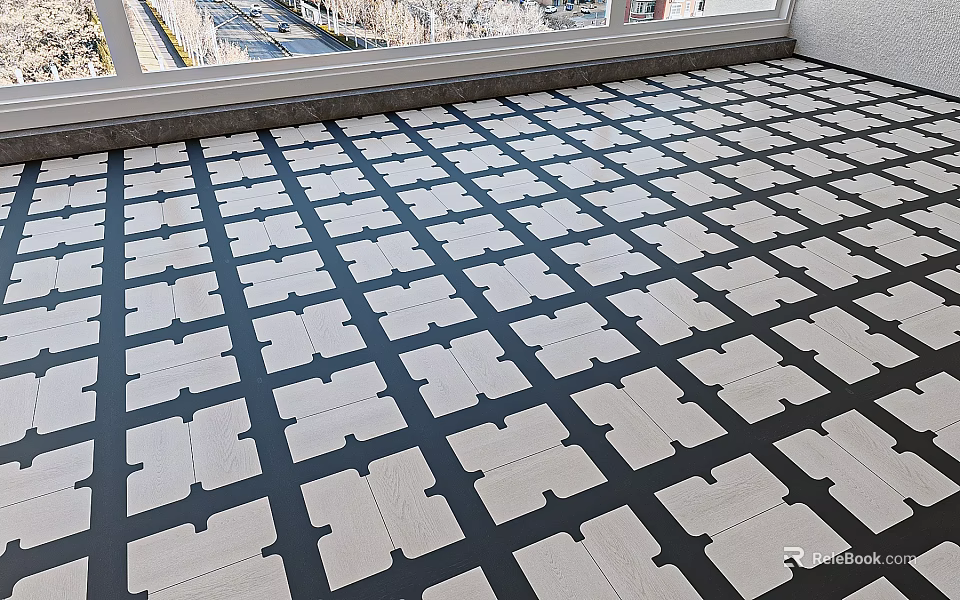 Black And White Checkerboard Wooden Flooring For Modern Bright Home Interior 3d model 