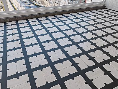 Black And White Checkerboard Wooden Flooring For Modern Bright Home Interior 3d model
