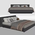 Modern Double Bed Design With Black Headboard Pillows And Blanket 3d model