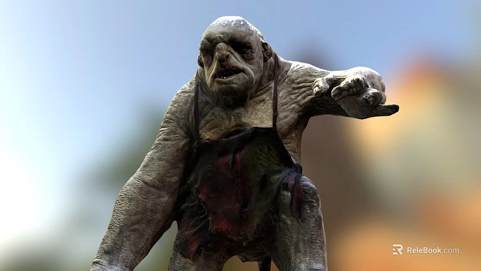 Game Movie Character With Rough Skin Tattered Apron And Outstretched Hand In Crouching Stance 3d model 