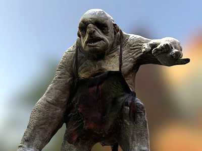 Game Movie Character With Rough Skin Tattered Apron And Outstretched Hand In Crouching Stance 3d model