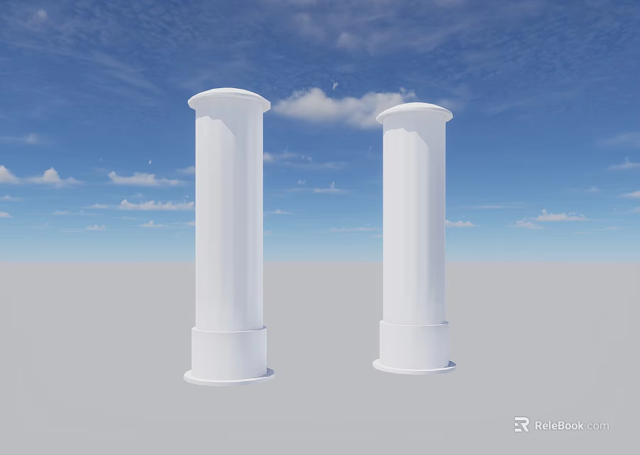 White Architectural Columns Against Blue Sky With White Clouds And Gray Ground 3d model 