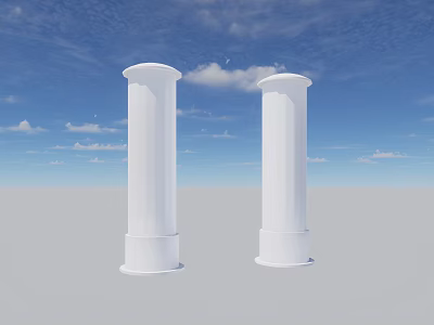 White Architectural Columns Against Blue Sky With White Clouds And Gray Ground 3d model