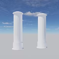 White Architectural Columns Against Blue Sky With White Clouds And Gray Ground